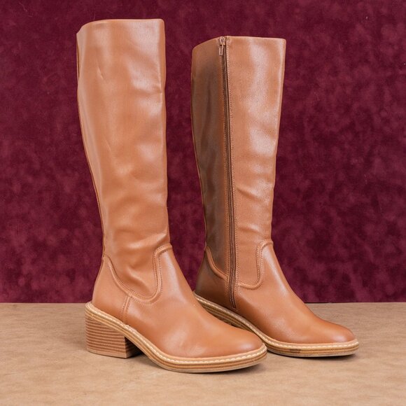 Steven Women Calda Vegan Brown Leather Retro Vintage 90s Square Toe Boots sz 6.5 - Picture 1 of 10